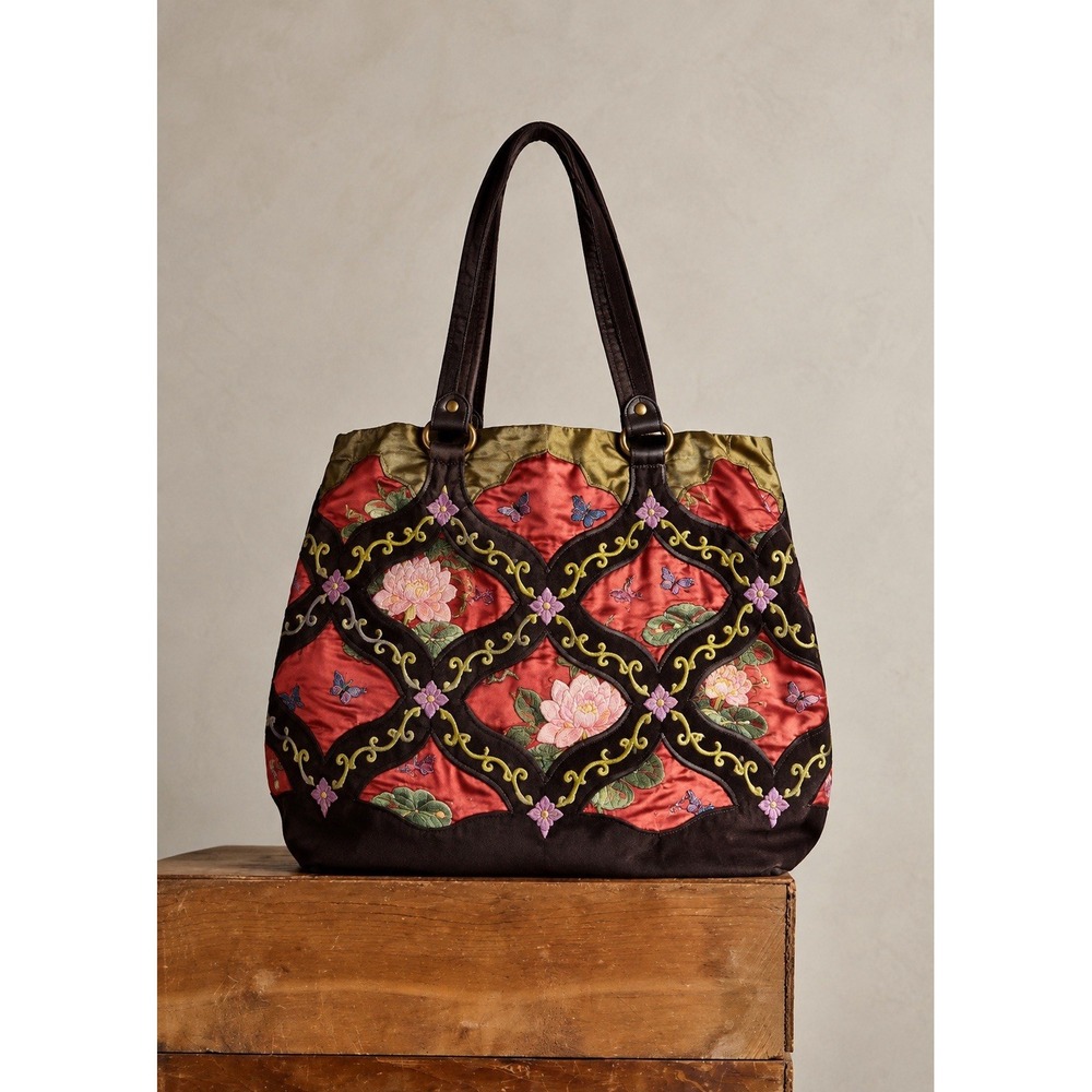 Papillon Whimsy Embroidered Butterfly Boho Asian Inspo Satin Shoulder Purse